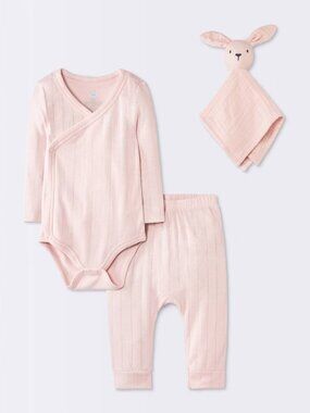 Baby Girls' 3pc Bodysuit With Pants & Lovey Gift Set - Cloud Island™ Pink